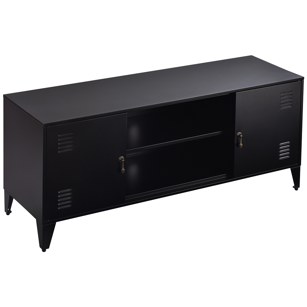 47" Metal TV Stand with 2 Storage Cabinets and Open Shelves, Suitable for Placing TVs Up to 55", for Living Room, Entertainment Center - Black