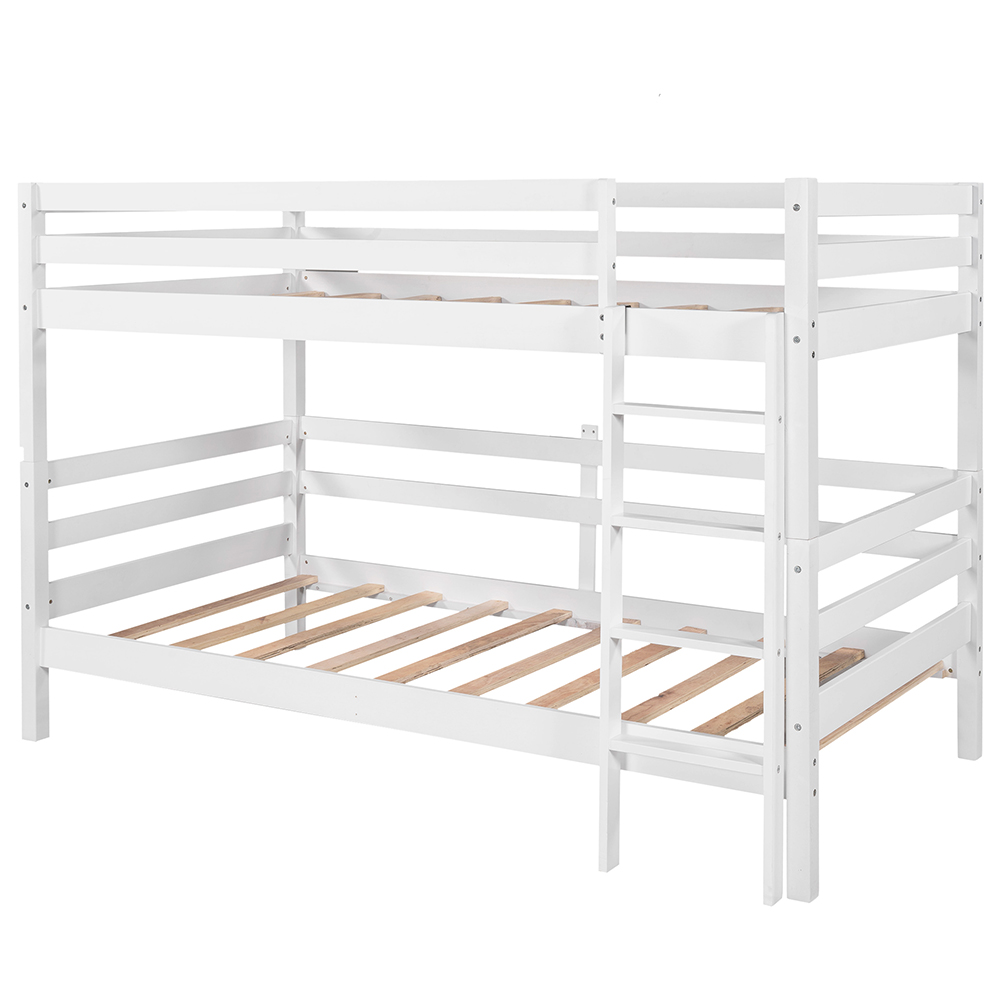 Twin-Over-Twin Size Splittable Bunk Bed Frame with Ladder, and Wooden Slats Support, No Spring Box Required (Frame Only) - White