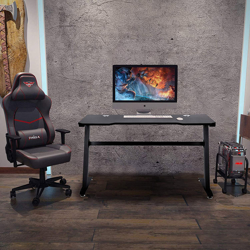 Home Office 47" Computer Desk with Wooden Tabletop and Metal Frame, for Game Room, Office, Study Room - Black