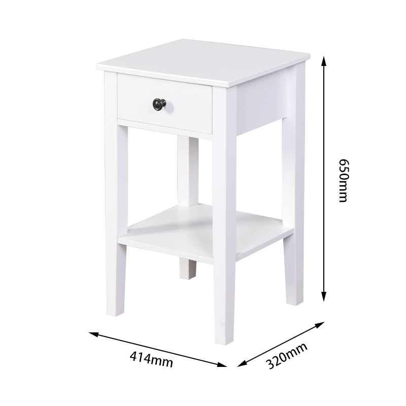 16" MDF Floor Table with Storage Drawer and Shelf, for Bedroom, Living Room, Bathroom - White