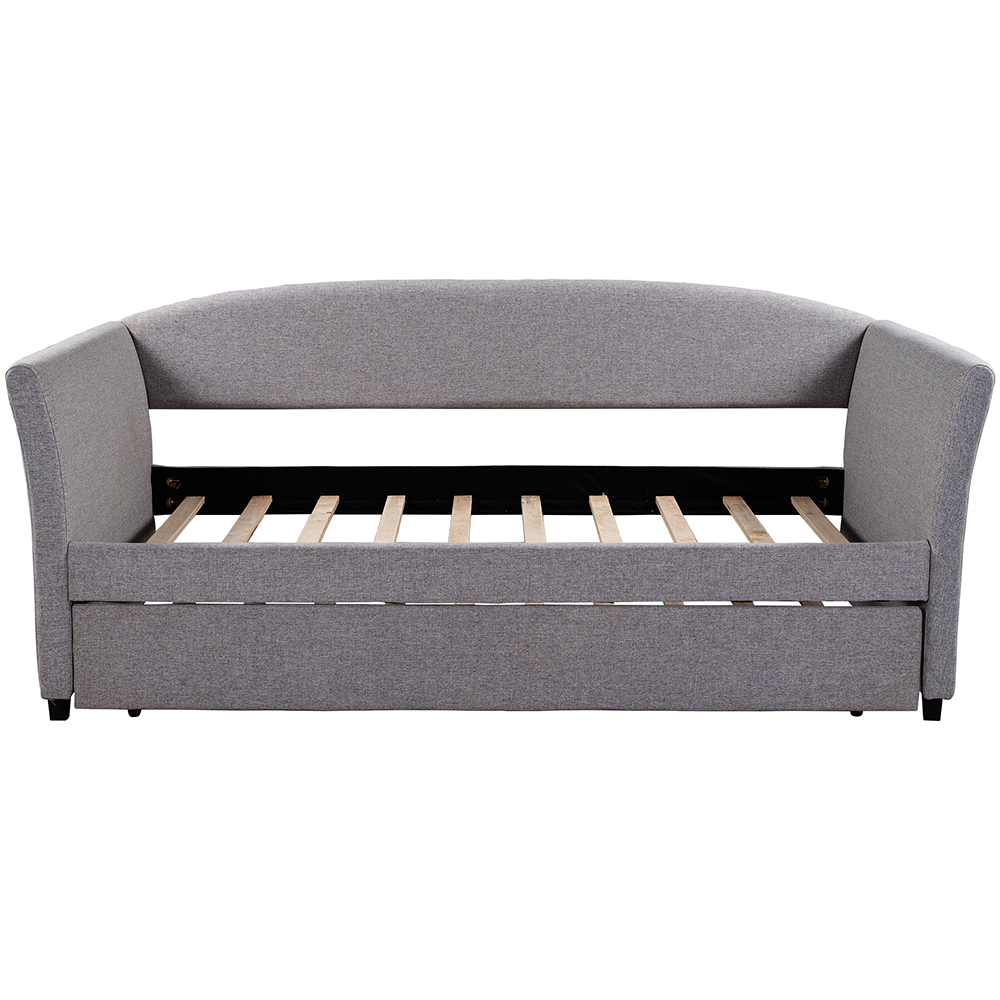 Twin Size Upholstered Daybed with Trundle Bed, and Wooden Slats Support, Space-saving Design, No Box Spring Needed - Gray