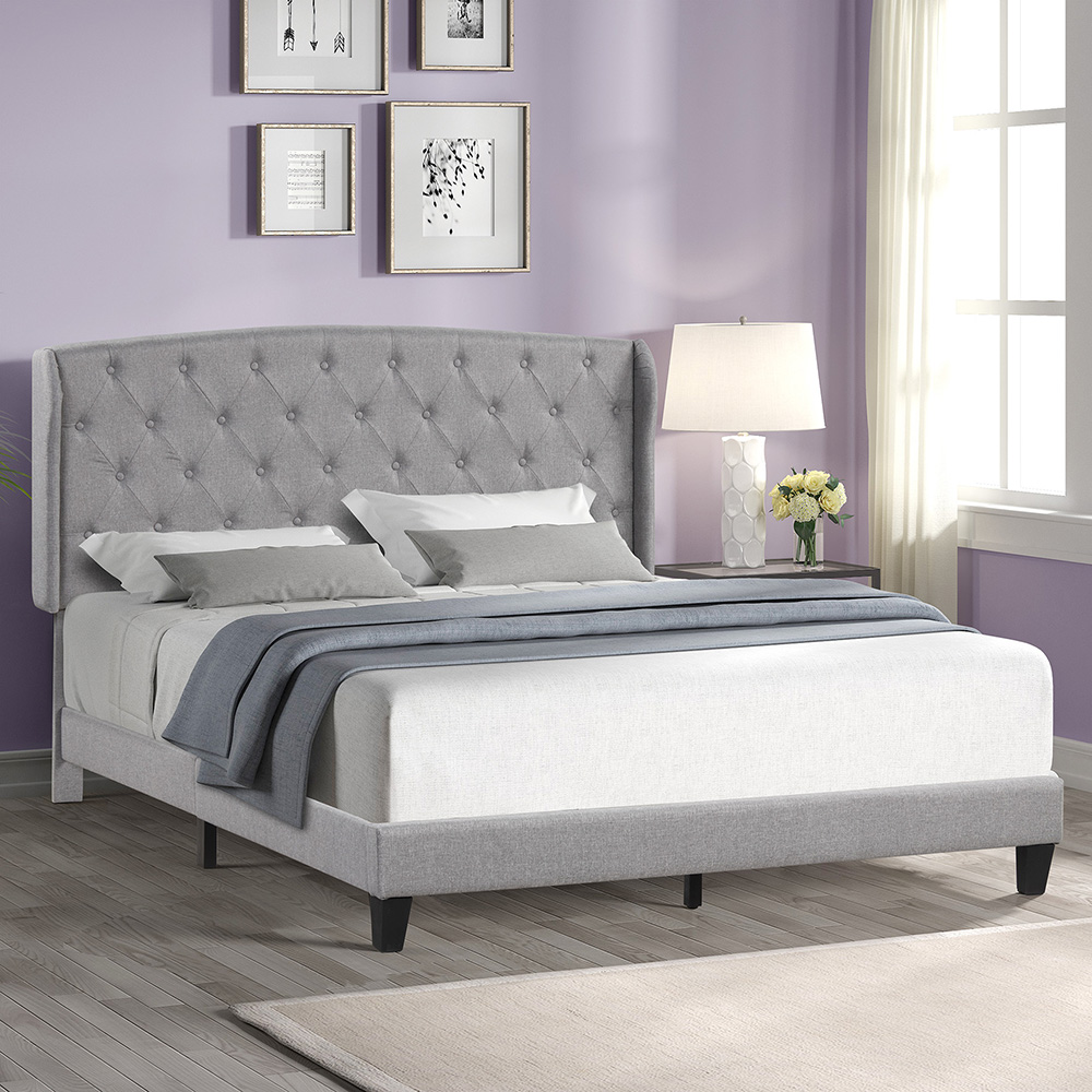 Full-Size Upholstered Platform Bed Frame with Headboard and Wooden Slats Support, No Box Spring Needed (Only Frame) - Gray