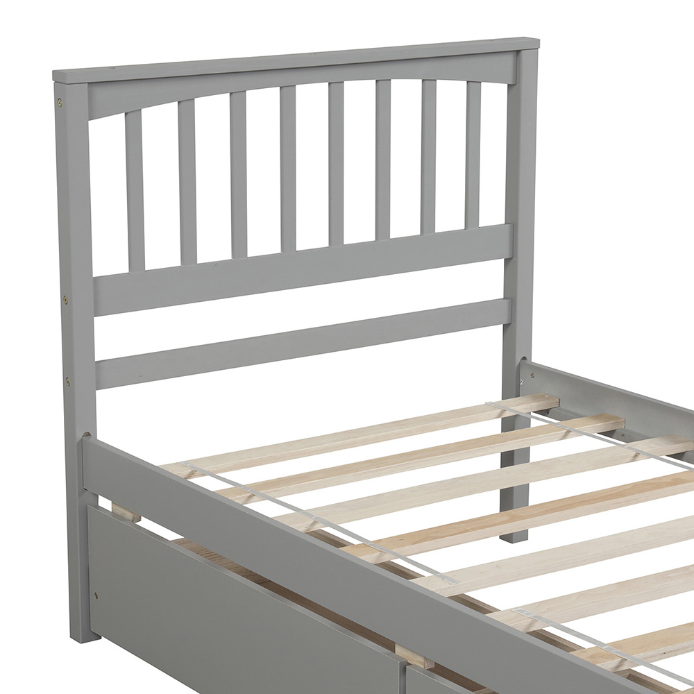 Twin-Size Platform Bed Frame with 2 Storage Drawers, Headboard and Wooden Slats Support, No Box Spring Needed (Only Frame) - Gray