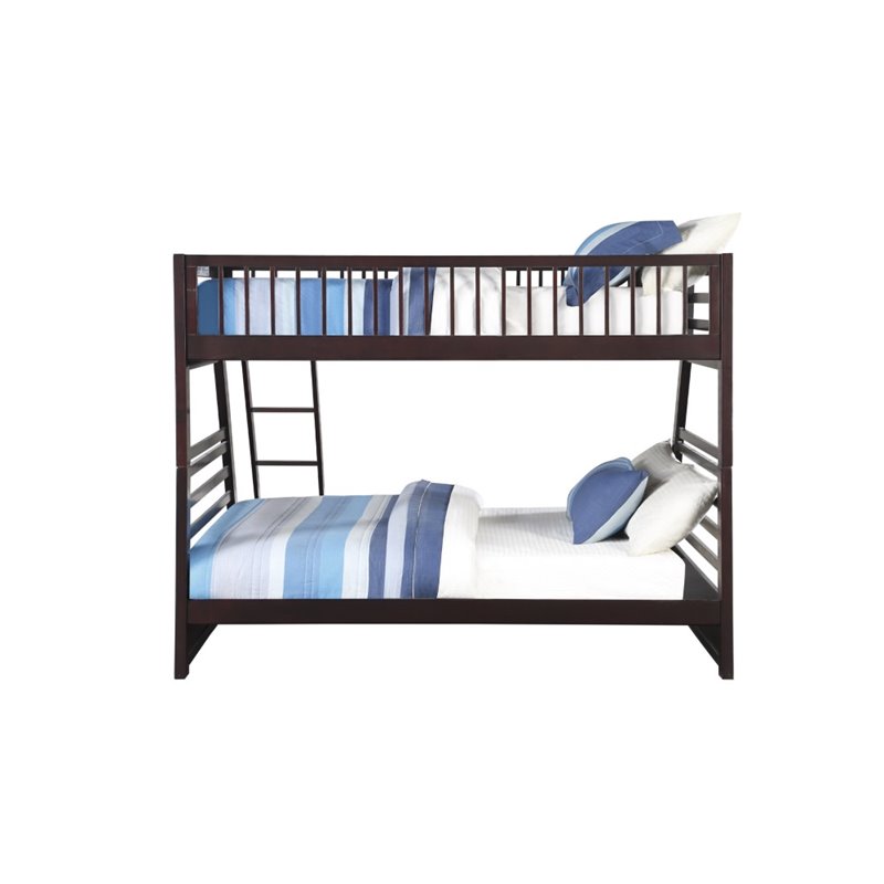 ACME Jason Twin-Over-Queen Size Bunk Bed Frame with Ladder, and Wooden Slats Support, No Spring Box Required (Frame Only) - Espresso