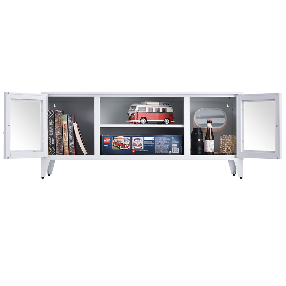 47" Metal TV Stand with 2 Doors and Storage Shelves, Suitable for Placing TVs up to 55", for Living Room, Entertainment Center - White