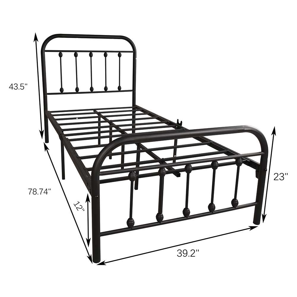 Twin-Size Metal Platform Bed Frame with Headboard and Steel Slats Support, No Box Spring Needed (Only Frame) - Black