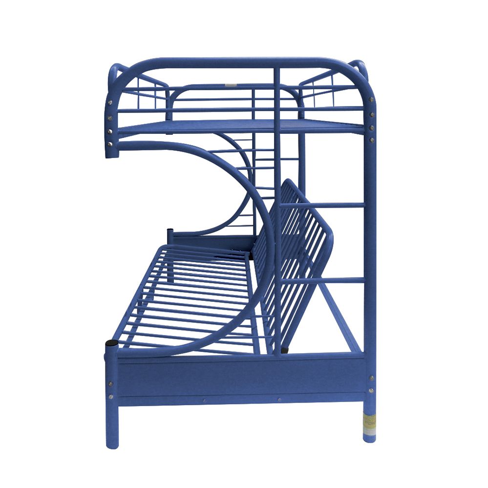 ACME Eclipse Twin-Over-Full Size Bunk Bed Frame with Ladder, and Metal Slats Support, No Spring Box Required (Frame Only) - Navy