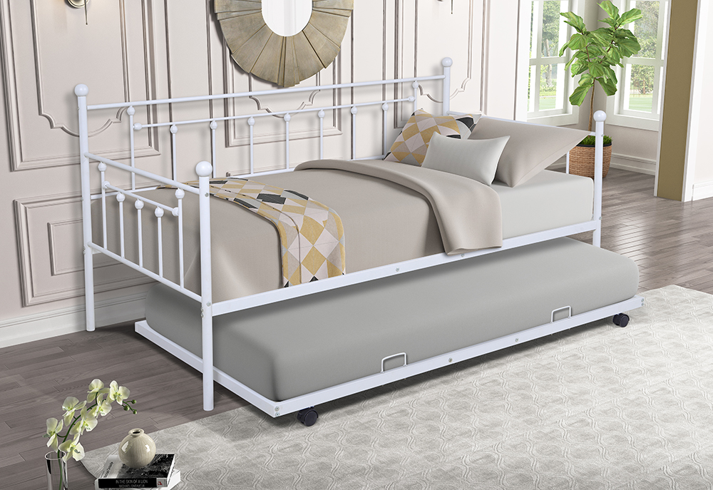 Twin Size Daybed with Trundle Bed, and Metal Slats Support, Space-saving Design, No Box Spring Needed - Gray