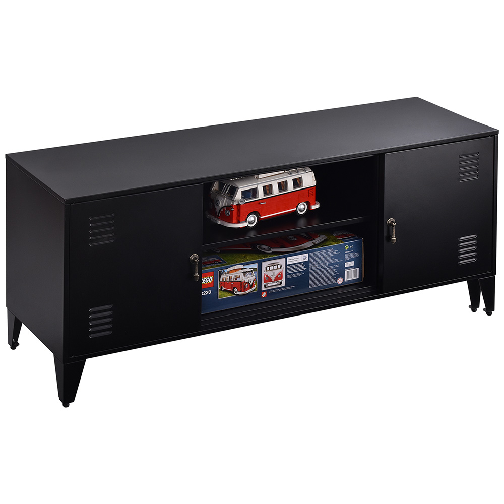 47" Metal TV Stand with 2 Storage Cabinets and Open Shelves, Suitable for Placing TVs Up to 55", for Living Room, Entertainment Center - Black