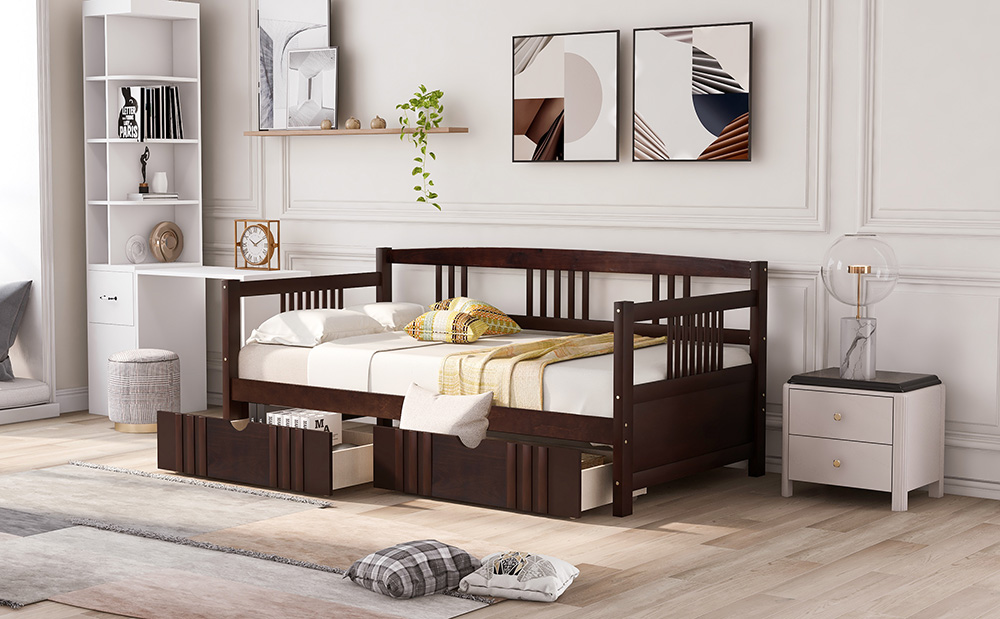 Twin Size Daybed with 2 Storage Drawers, and Wooden Slats Support, Space-saving Design, No Box Spring Needed - Espresso