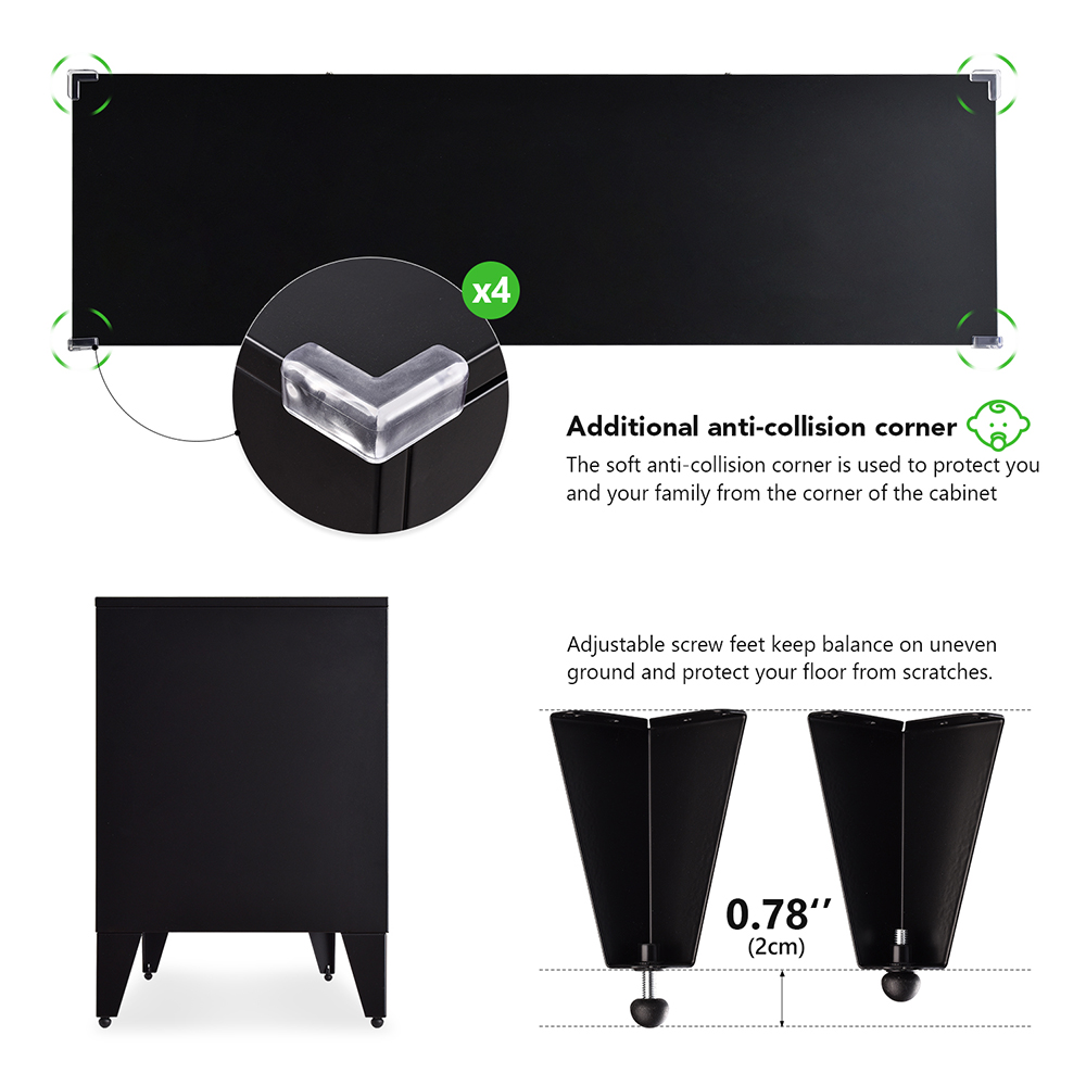 47" Metal TV Stand with 2 Storage Cabinets and Open Shelves, Suitable for Placing TVs Up to 55", for Living Room, Entertainment Center - Black