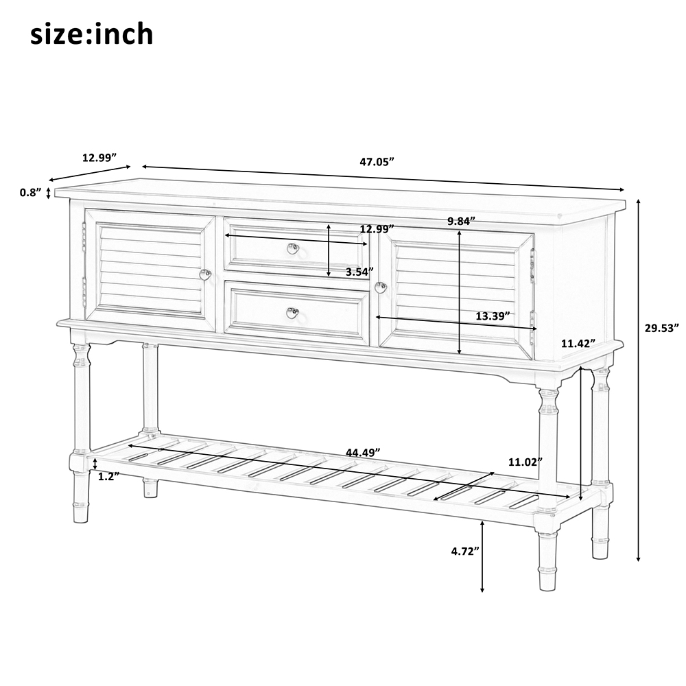 U-STYLE 47" Modern Style Wooden Console Table with 2 Storage Drawers, 2 Cabinets and Bottom Shelf, for Entrance, Hallway, Dining Room, Kitchen - Gray