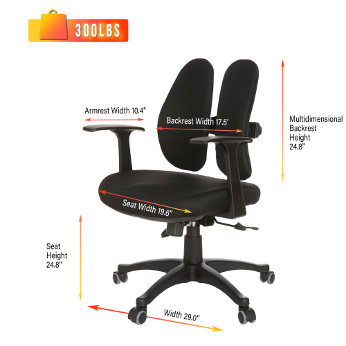 Home Office Rotatable Chair Height Adjustable with Ergonomic Lumbar Support and Casters - Black