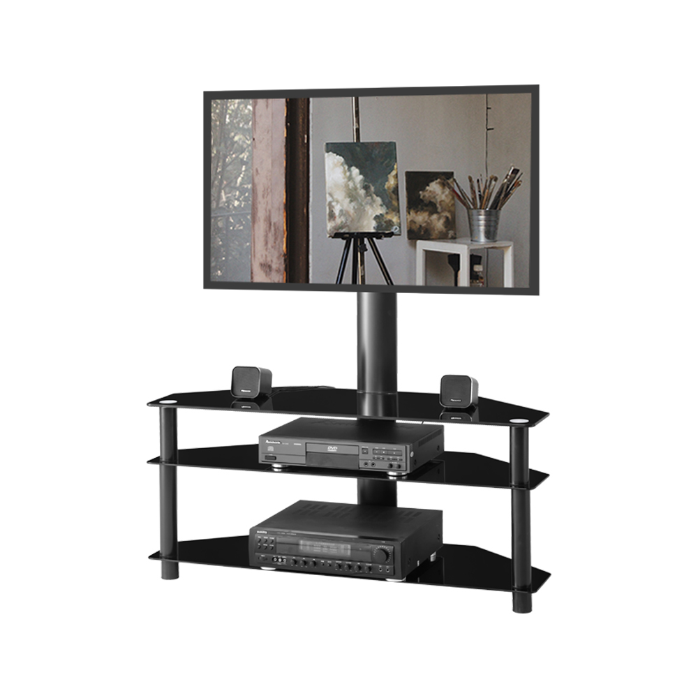 43" Tempered Glass TV Stand, Angle and Height Adjustable Media Storage Stand, for Living Room, Entertainment Center - Black