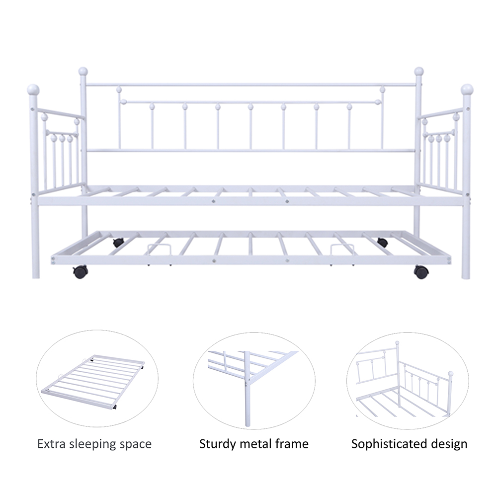 Twin Size Daybed with Trundle Bed, and Metal Slats Support, Space-saving Design, No Box Spring Needed - Gray