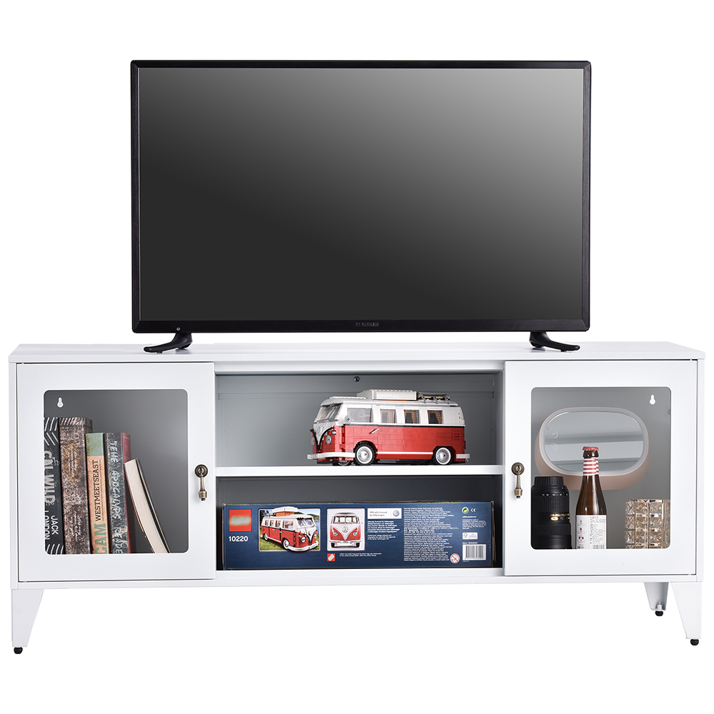 47" Metal TV Stand with 2 Doors and Storage Shelves, Suitable for Placing TVs up to 55", for Living Room, Entertainment Center - White