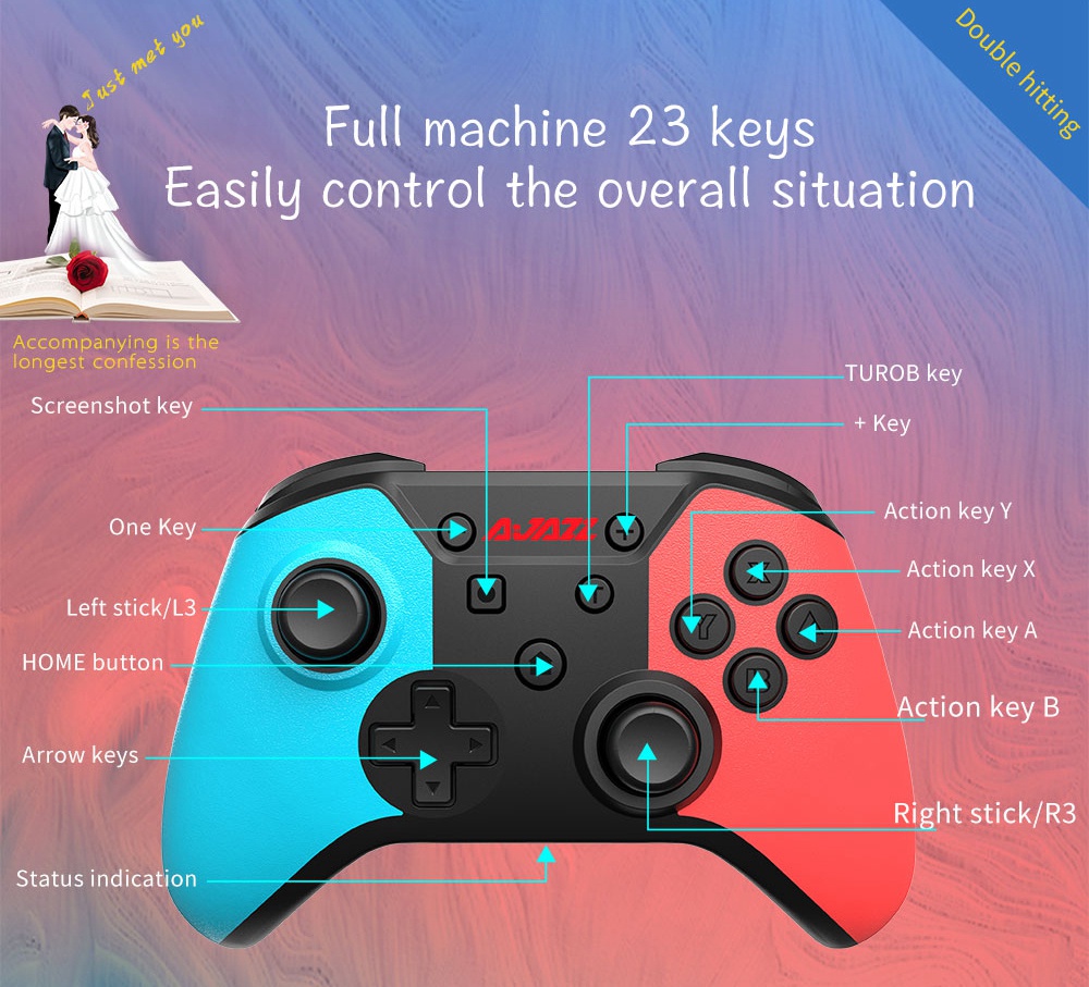Ajazz AG180 Wireless Gampad Compatible with PC Switch Pro/Switch - Red + Blue