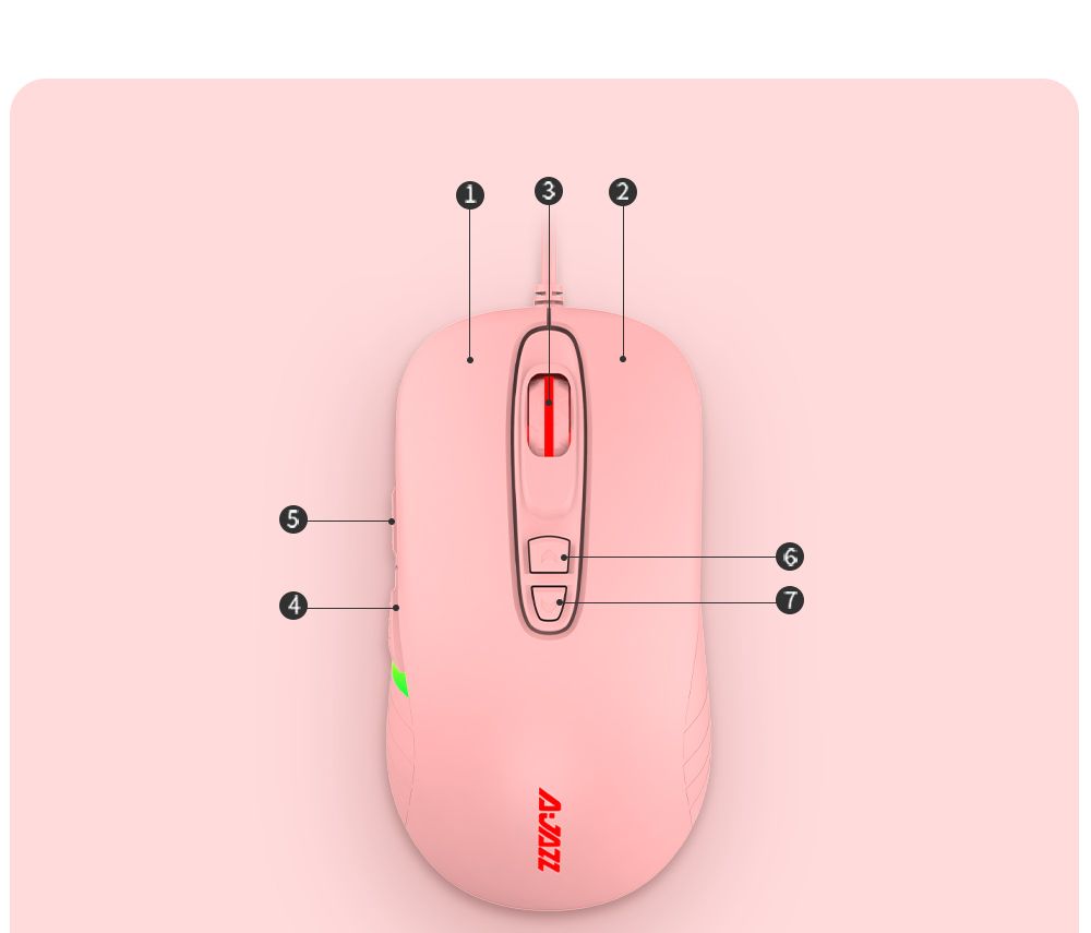 Ajazz AJ125 Optical Wired Mouse RGB light Adjustable PAW3325 Sensor Optical Mouse - Pink