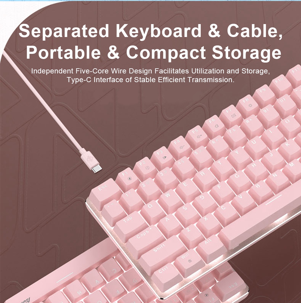 Ajazz AK33 82keys Anti-ghosting Ergonomic Mechanical Keyboard Durable White Backlight Red Switch - Pink