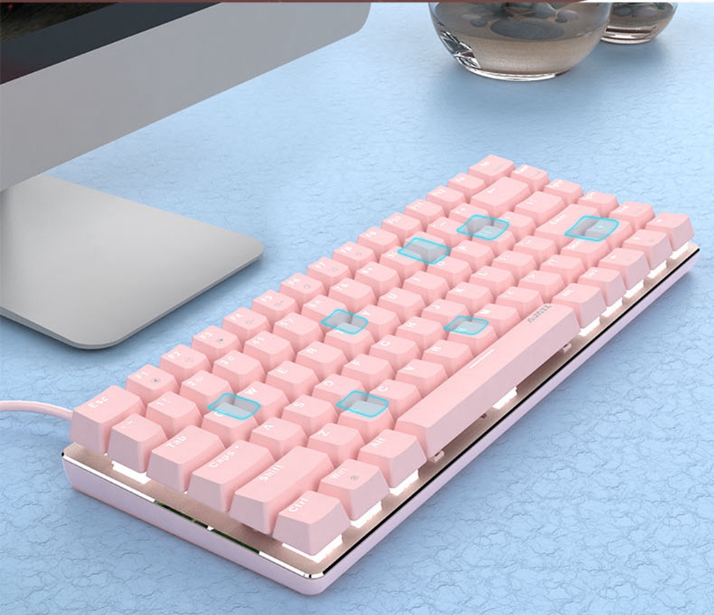 Ajazz AK33 82keys Anti-ghosting Ergonomic Mechanical Keyboard Durable White Backlight Red Switch - Pink