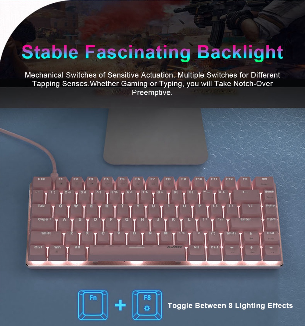 Ajazz AK33 82keys Anti-ghosting Ergonomic Mechanical Keyboard Durable White Backlight Red Switch - Pink