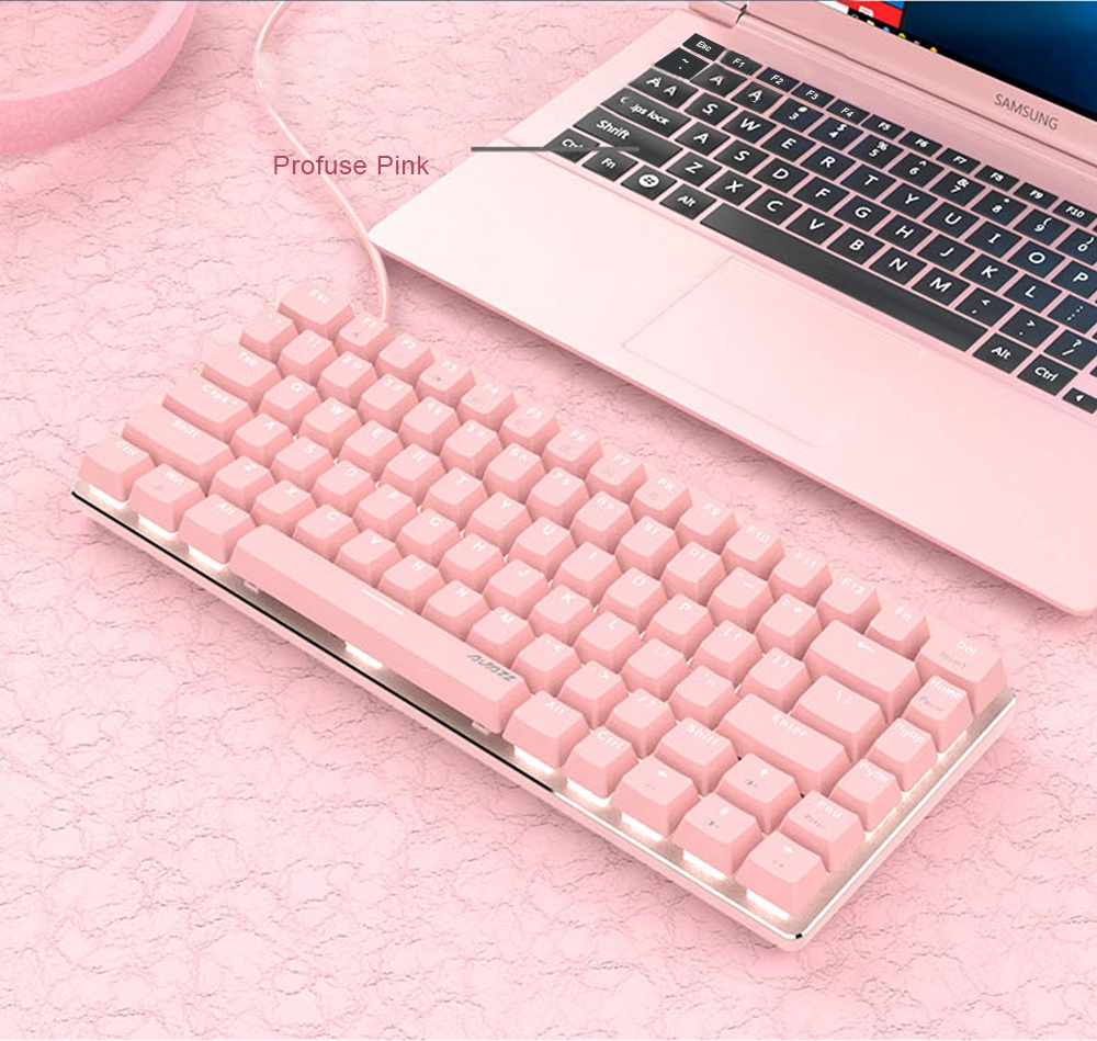 Ajazz AK33 82keys Anti-ghosting Ergonomic Mechanical Keyboard Durable White Backlight Red Switch - Pink