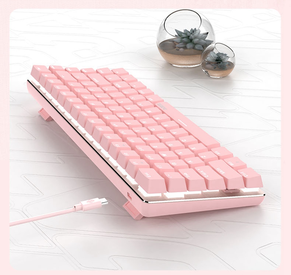 Ajazz AK33 82keys Anti-ghosting Ergonomic Mechanical Keyboard Durable White Backlight Red Switch - Pink