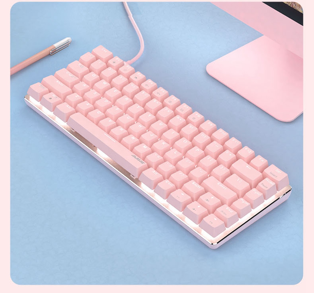 Ajazz AK33 82keys Anti-ghosting Ergonomic Mechanical Keyboard Durable White Backlight Red Switch - Pink