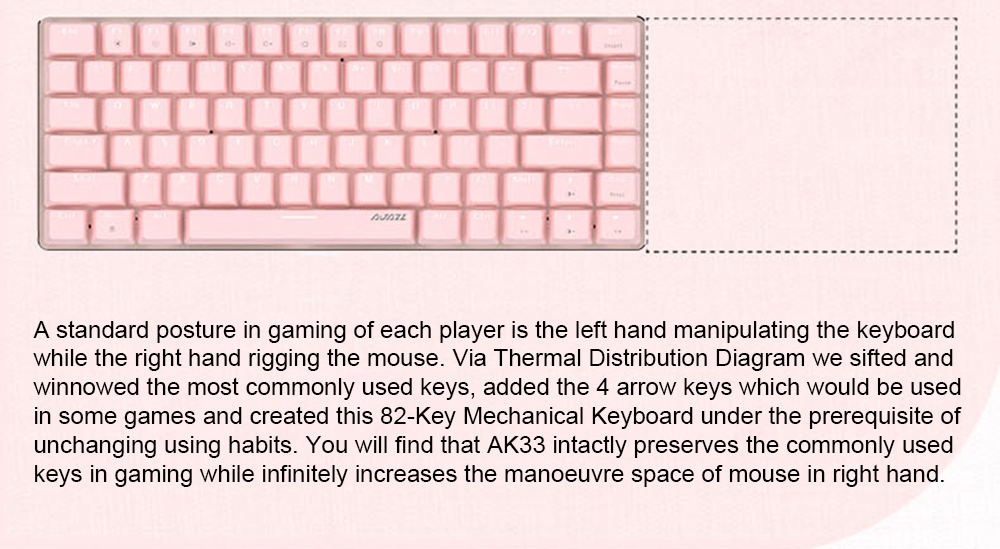 Ajazz AK33 82keys Anti-ghosting Ergonomic Mechanical Keyboard Durable White Backlight Red Switch - Pink