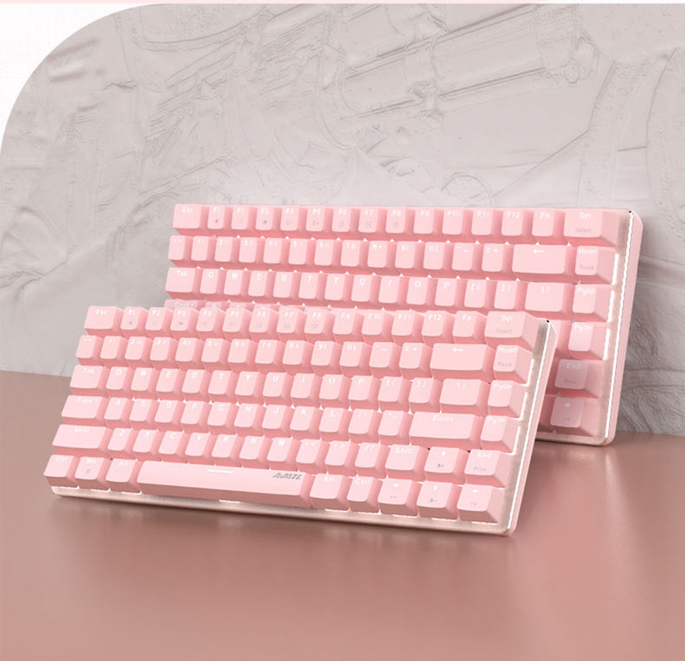 Ajazz AK33 82keys Anti-ghosting Ergonomic Mechanical Keyboard Durable White Backlight Red Switch - Pink