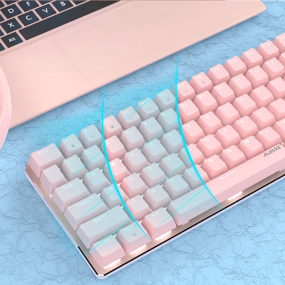 Ajazz AK33 82keys Anti-ghosting Ergonomic Mechanical Keyboard Durable White Backlight Red Switch - Pink