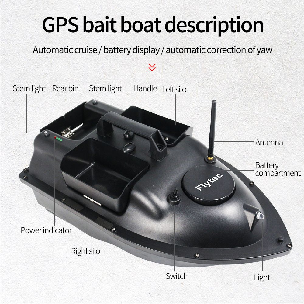 Flytec V010 GPS Fishing Bait Boat 500m Remote Distance 2KG Loading 3-way Baiting Tanks Automatic Return