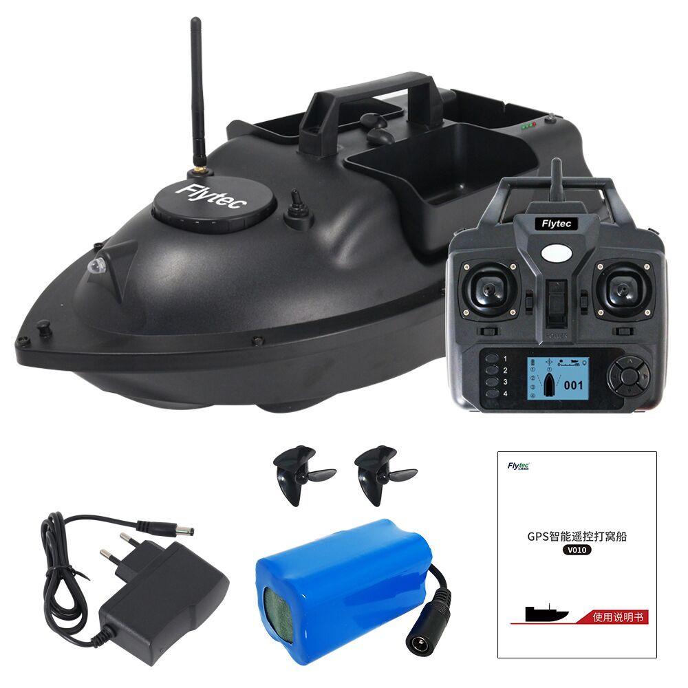 Flytec V010 GPS Fishing Bait Boat 500m Remote Distance 2KG Loading 3-way Baiting Tanks Automatic Return