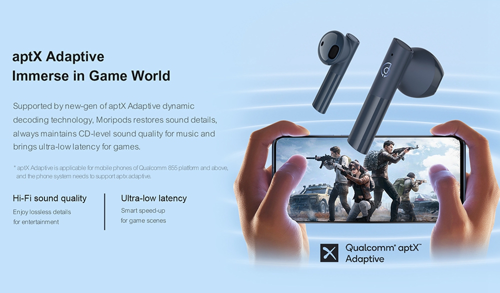 Haylou MoriPods Qualcomm QCC3040 TWS Fones de ouvido Bluetooth5.2 aptX Adaptive AAC SBC CVC8.0 4 Microfones - Azul