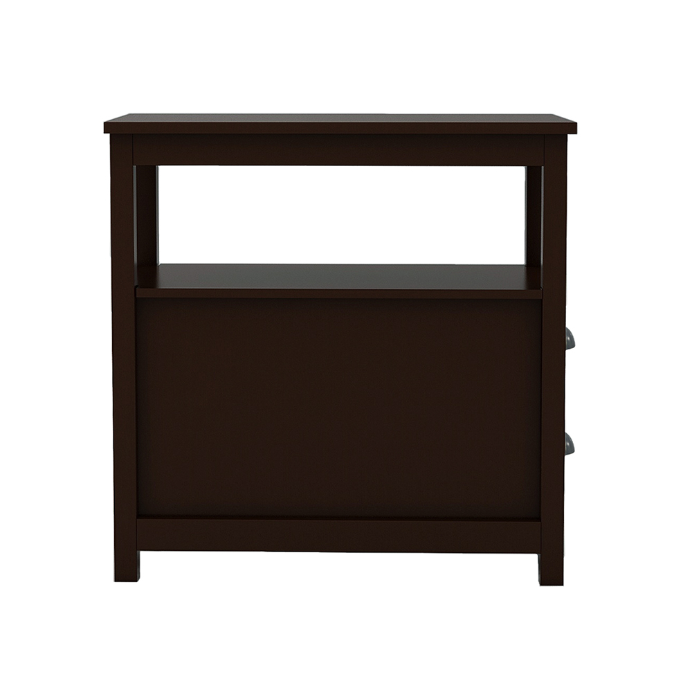 Wooden Narrow Nightstand with 2 Storage Drawers and Open Shelf, for Living room, Bedroom, Kitchen, Dining Room - Brown