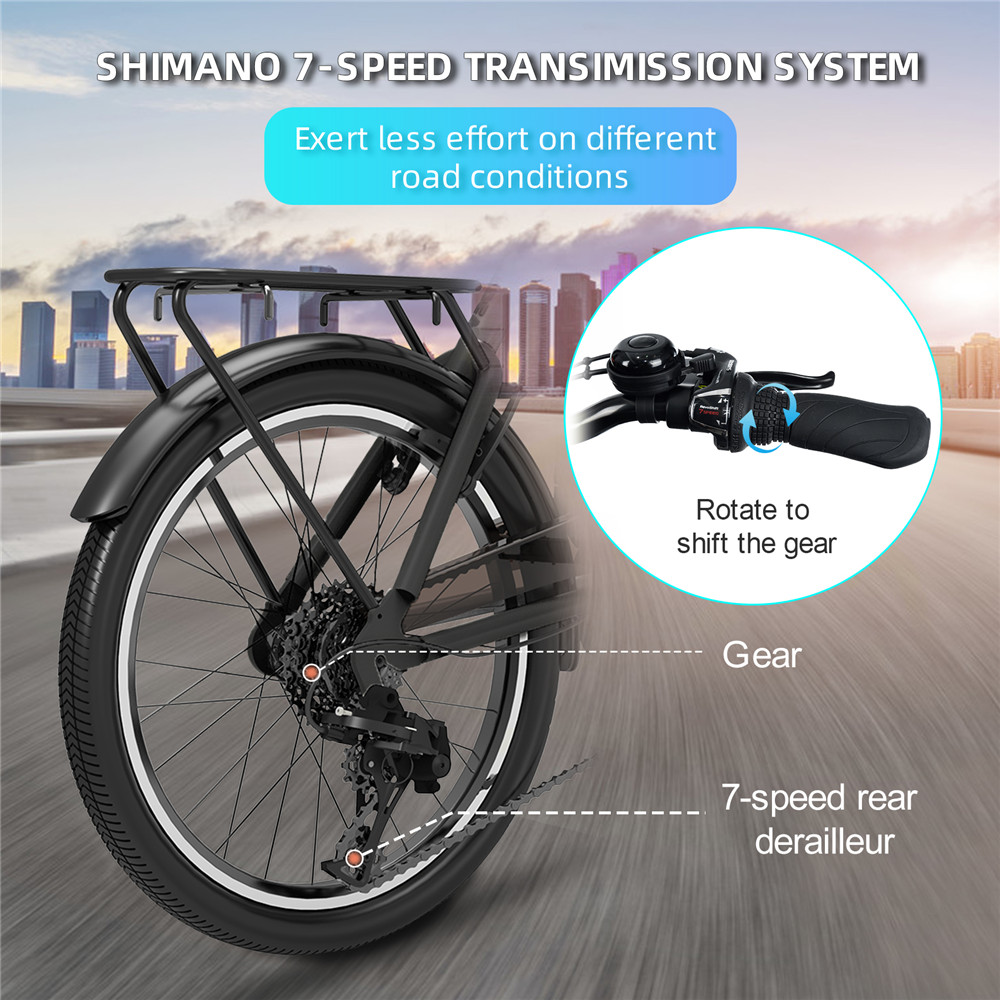 YADEA T300 20 inch Touring Electric City Bike 350W OKAWA Mid Drive Motor SHIMANO 7-Speed Rear Derailleur 36V 7.8Ah Removable Battery 25km/h Max speed up to 60km Max Range LED Headlight - Black