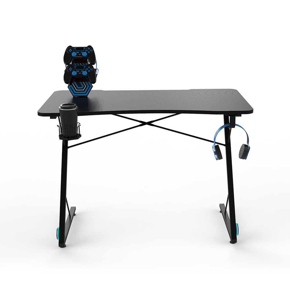 Home Office 43" Computer Desk with LED Lights, Large Carbon Fiber Surface and Z-Shaped Legs, for Game Room, Office, Study Room - Black