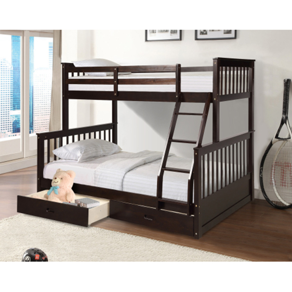 Twin-Over-Full Size Bunk Bed Frame with Ladder, and Wooden Slats Support, No Spring Box Required (Frame Only) - Espresso