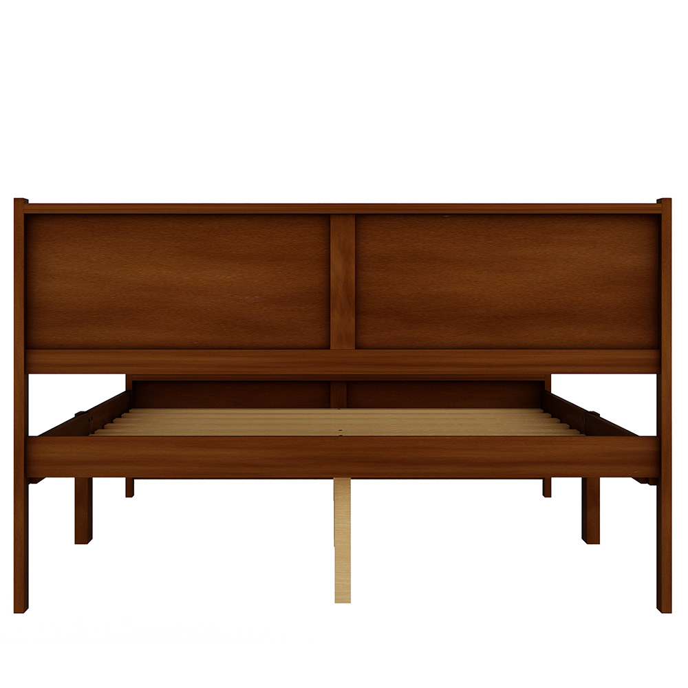 Queen-Size Platform Bed Frame with Rectangular Line Shape Headboard and Wooden Slats Support, No Box Spring Needed (Only Frame) - Walnut