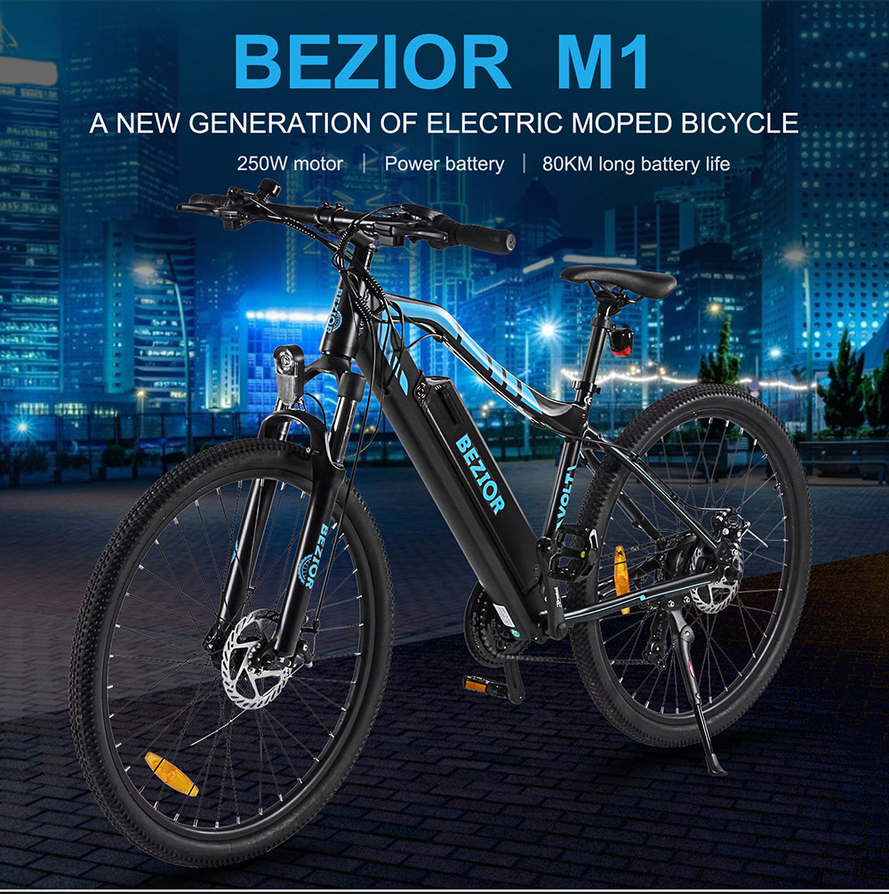 Vélo électrique BEZIOR M1 48V 12.5Ah Batterie 250W Moteur Brushless Pneu 27.5 pouces Cadre en alliage d'aluminium Shimano 7 vitesses Vitesse maximale 25km / h 80KM Kilométrage assisté Compteur LCD intelligent 5 pouces IP54 Étanche - Noir Bleu