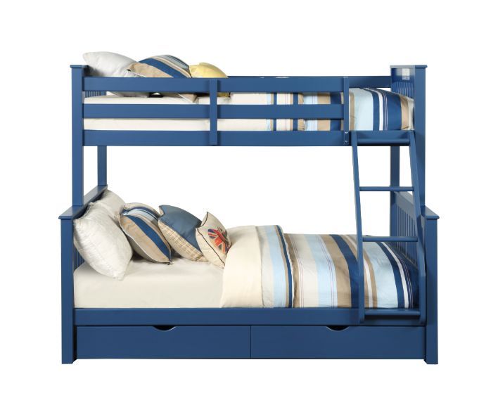 ACME Harley Twin-Over-Full Size Bunk Bed Frame with 2 Storage Drawers, and Wooden Slats Support, No Spring Box Required (Frame Only) - Blue
