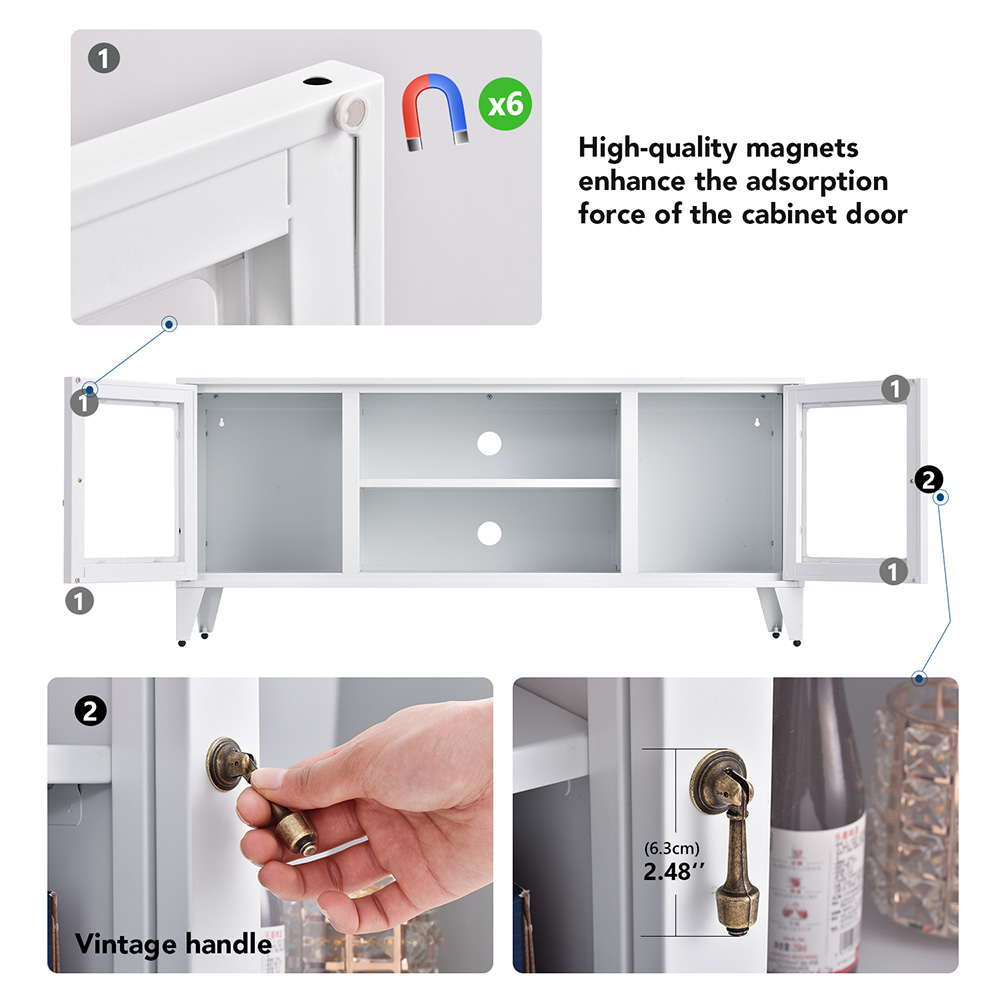 47" Metal TV Stand with 2 Doors and Storage Shelves, Suitable for Placing TVs up to 55", for Living Room, Entertainment Center - White