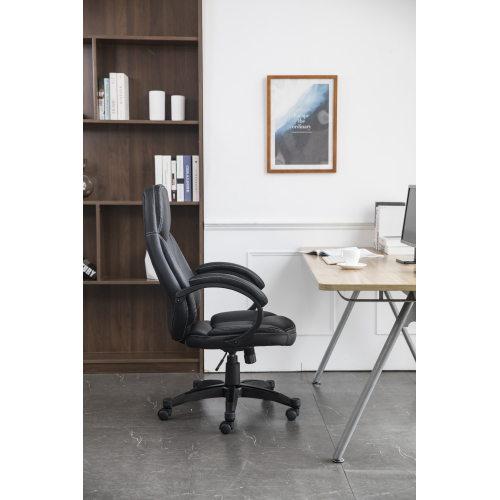 Home Office Faux Leather Rotatable Chair Height Adjustable with Ergonomic High Backrest and Casters - Black