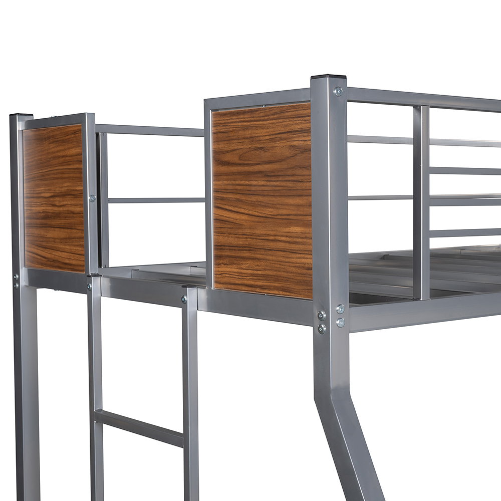 Twin-Over-Full Size Bunk Bed Frame with Ladder, and Metal Slats Support, No Spring Box Required (Frame Only) - Silver
