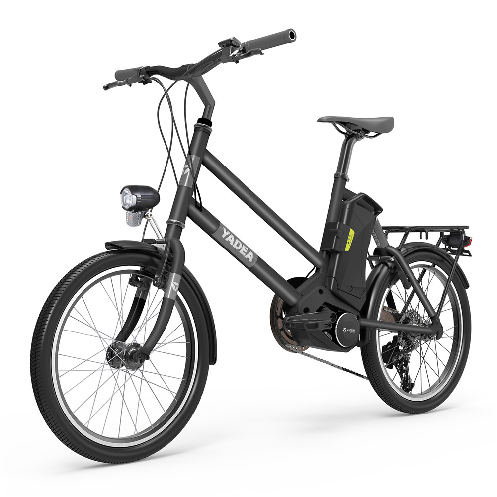 YADEA T300 20 inch Touring Electric City Bike 350W OKAWA Mid Drive Motor SHIMANO 7-Speed Rear Derailleur 36V 7.8Ah Removable Battery 25km/h Max speed up to 60km Max Range LED Headlight - Black