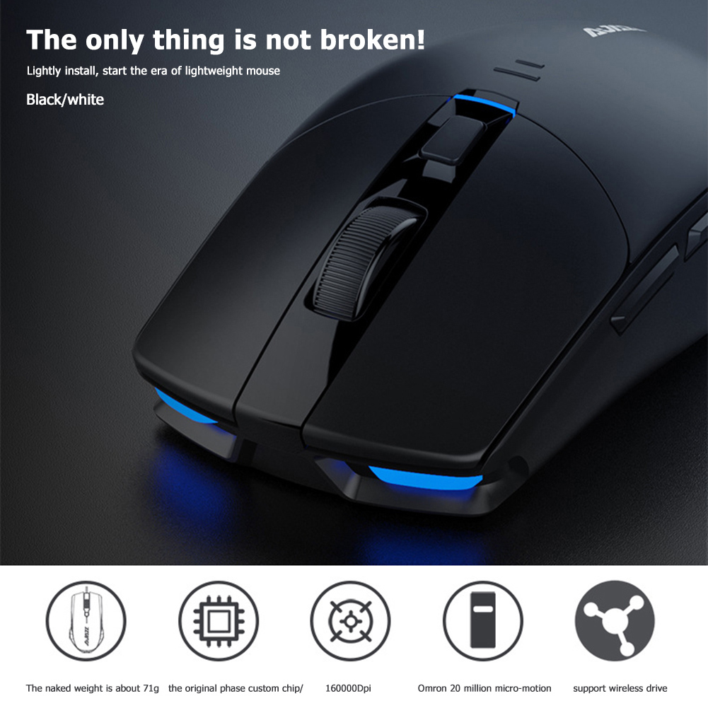 Ajazz i303 Pro Wireless Mouse Gaming PixArt PMW3338 Chip Driver 6 Colors LED Light Adjusting 16000DPI - Black