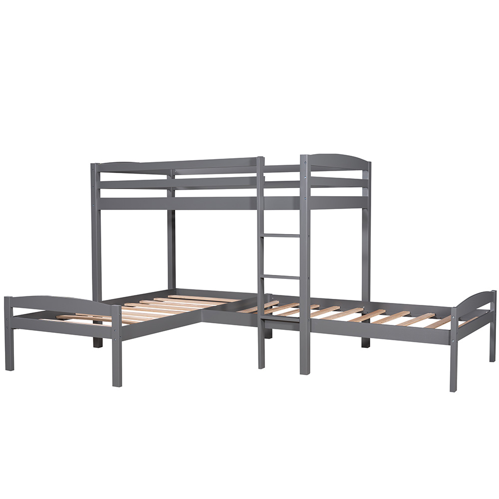 Twin-Over-Twin Size L-Shaped Bunk Bed Frame with Ladder, and Wooden Slats Support, No Spring Box Required (Frame Only) - Gray