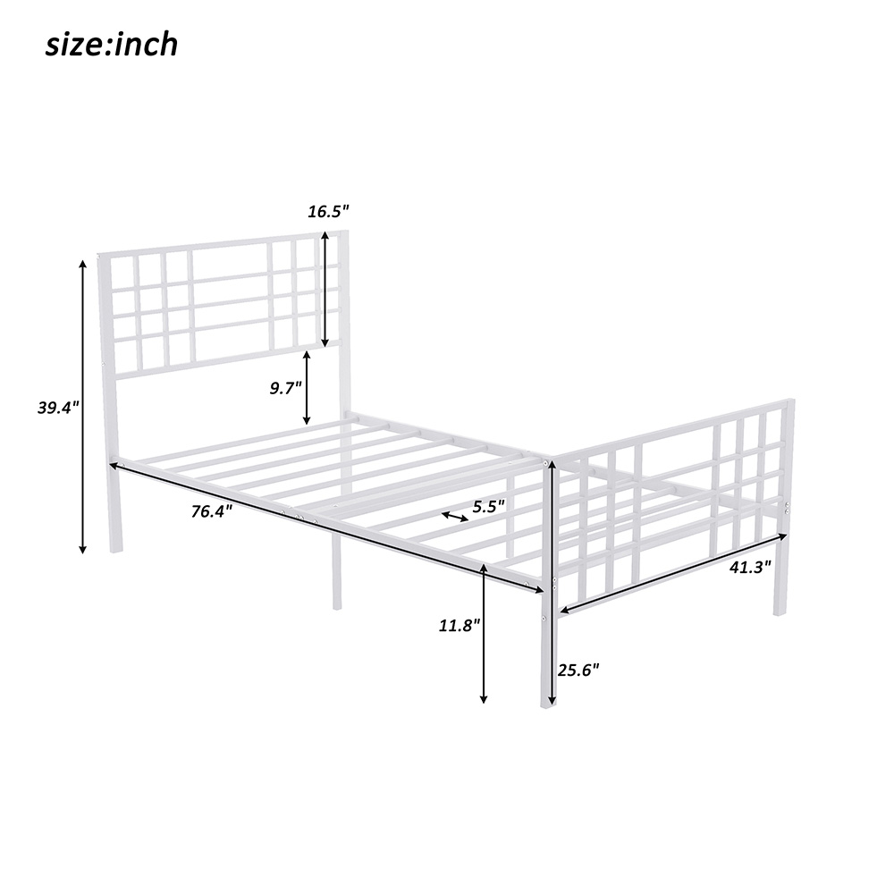 Twin-Size Metal Platform Bed Frame with Headboard and steel Slats Support, No Box Spring Needed (Only Frame) - White