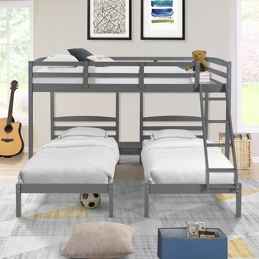 Full-Over-Twin Size Bunk Bed Frame with Storage Drawer, Ladder, and Wooden Slats Support, No Spring Box Required (Frame Only) - Gray