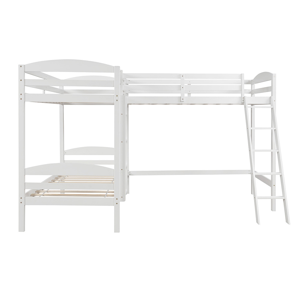 Twin-Over-Twin Size L-Shaped Bunk Bed Frame with Loft Bed, Ladder, and Wooden Slats Support, No Spring Box Required (Frame Only) - White